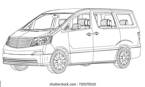 Minivan, car. Abstract drawing. Wire-frame. EPS10 format Vector created of 3d