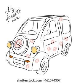 Minivan. Car Sketch. Vector freehand drawing.