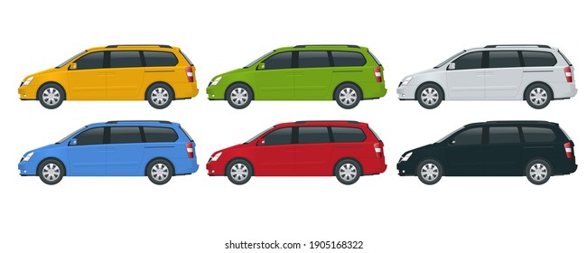 Minivan Car Vector Template On White Background. Compact Crossover, SUV, 5-door Minivan Car. View Side