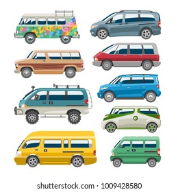 Minivan car vector van auto vehicle family minibus vehicle and automobile banner isolated citycar on white background illustration