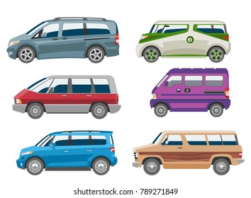 Minivan car vector van auto vehicle family minibus vehicle and automobile banner isolated citycar on white background illustration