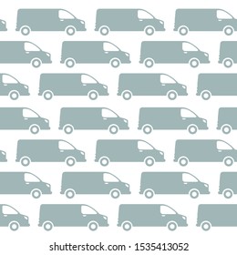 Minivan delivery seamless pattern background. Cargo van car. Shipping company. Gray silhouette vector.