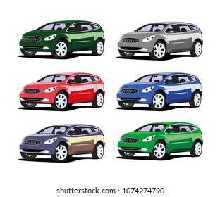 minivan different color set realistic vector illustration isolated