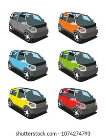 minivan different color set realistic vector illustration isolated
