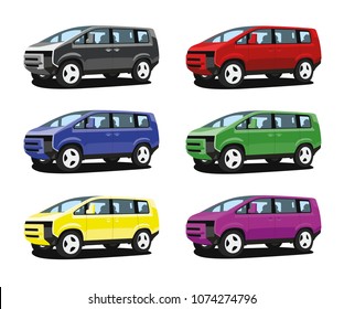 minivan different color set realistic vector illustration isolated