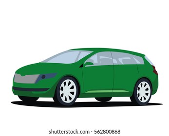 Minivan green realistic vector illustration isolated