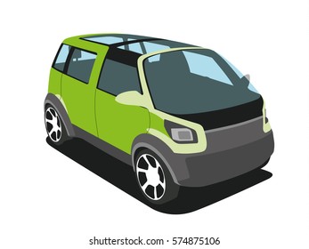 Minivan green realistic vector illustration isolated