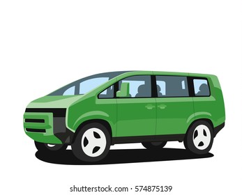 Minivan green realistic vector illustration isolated