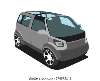 Minivan grey realistic vector illustration isolated