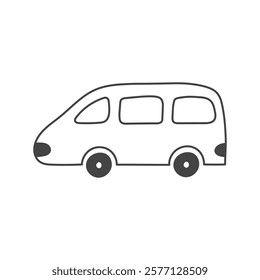 Minivan hand drawn Icon. Car doodle symbol. Outline vehicle art. Automobile contour vector illustration in sketch style