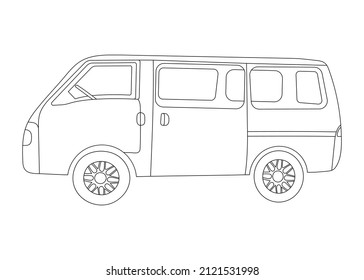 Minivan hand drawn sketch vector illustration.