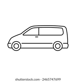 Minivan icon. Black contour linear silhouette. Editable strokes. Side view. Vector simple flat graphic illustration. Isolated object on a white background. Isolate.