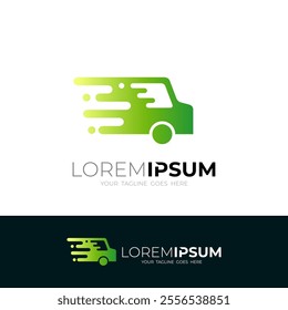 minivan icon delivering packages at full speed, green color