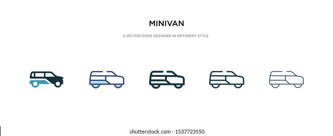 minivan icon in different style vector illustration. two colored and black minivan vector icons designed in filled, outline, line and stroke style can be used for web, mobile, ui