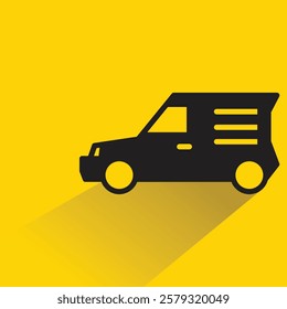 minivan icon with drop shadow on yellow background