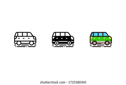 Minivan icon. With outline, glyph, and filled outline style