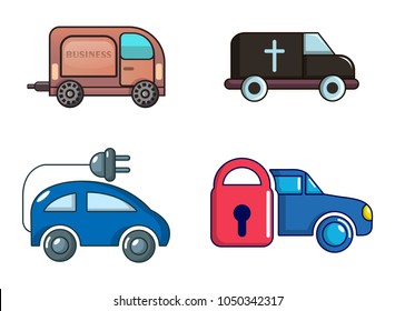 Minivan icon set. Cartoon set of minivan vector icons for web design isolated on white background