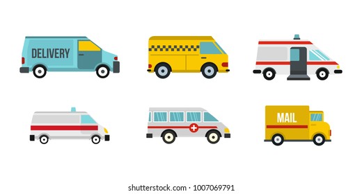 Minivan icon set. Flat set of minivan vector icons for web design isolated on white background