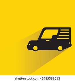 minivan icon with shadow on yellow background