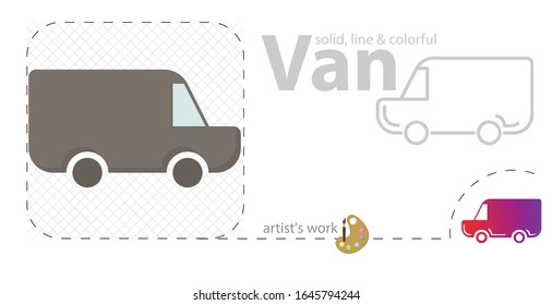 minivan illustration. flat line icon
