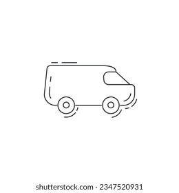 icono de la línea de minivan. icono de línea delgada de mini van Delivery Truck.