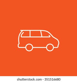Minivan line icon for web, mobile and infographics. Vector white icon isolated on red background.