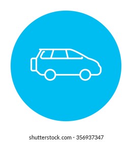 Minivan line icon for web, mobile and infographics. Vector white icon on the light blue circle isolated on white background.