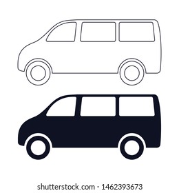 minivan, linear and flat icon on white background. car for transportation of passengers. transport, vehicle.