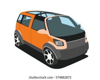 Minivan orange realistic vector illustration isolated