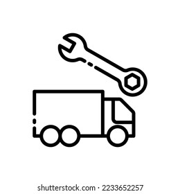 The minivan ran into a bump line icon. Road sign, drunk driving, driver license, not cope with driving, rough road, terrain, unpaved. Road traffic concept. Vector line icon on white background