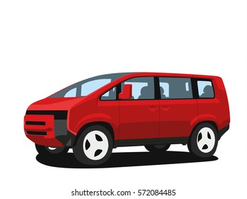 Minivan red realistic vector illustration isolated