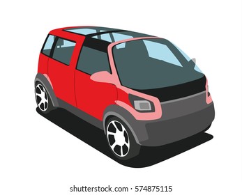 Minivan red realistic vector illustration isolated