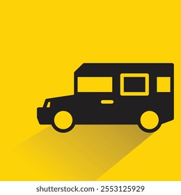 Minivan con sombra sobre fondo amarillo