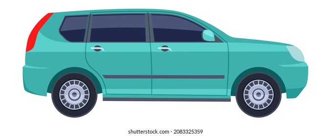 Minivan Side View. Green Car Icon. Vector Illustration