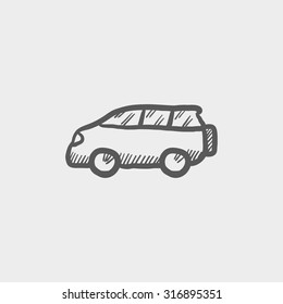 Minivan sketch icon for web, mobile and infographics. Hand drawn vector dark grey icon isolated on light grey background.