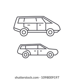 Minivan thin line icon concept. Minivan linear vector sign, symbol, illustration.