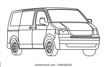 Minivan, three quarter view. Minibus. Work car. Car for a large family. Passenger Transportation. Modern flat vector illustration.