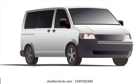 Minivan, three quarter view. Minibus. Work car. Car for a large family. Passenger Transportation. Modern flat vector illustration.