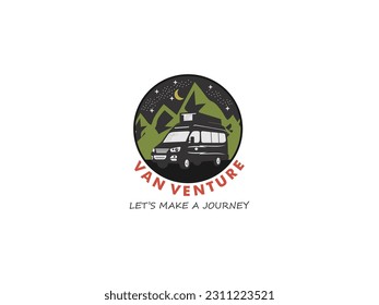 Minivan transport car logo, Van adventure logo design template