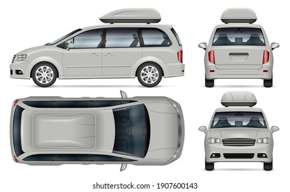 Minivan vector mockup on white background for vehicle branding, corporate identity. View from side, front, back, top. All elements in the groups on separate layers for easy editing and recolor