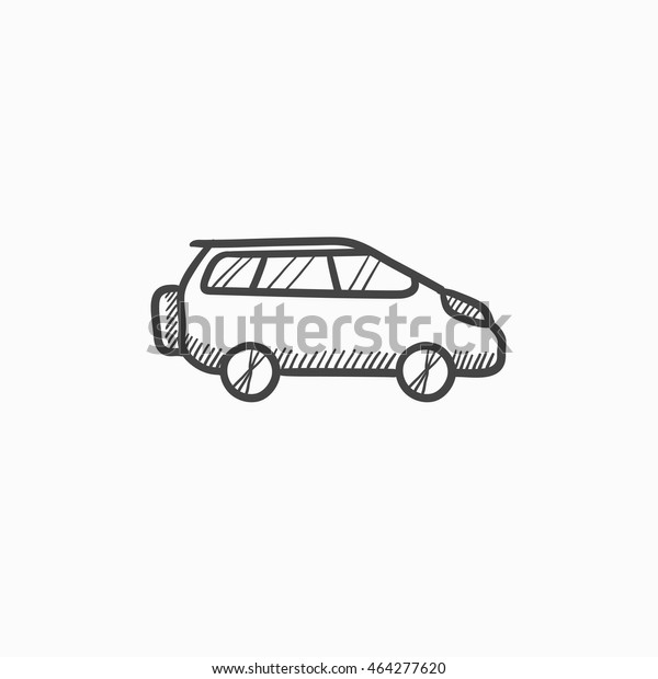 Minivan vector sketch icon isolated on background.\
Hand drawn Minivan icon. Minivan sketch icon for infographic,\
website or app.