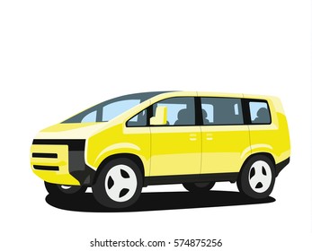 Minivan yellow realistic vector illustration isolated no background