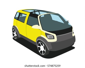 Minivan yellow realistic vector illustration isolated no background