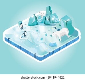 Mini-world of ice, island or piece of land, isometric view