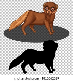 Mink cartoon character with its silhouette illustration