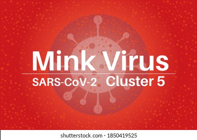 Mink Coronavirus SARS-COV-2 Cluster 5 Vector Illustration On A Red Background With A Virus Logo