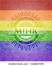 Mink emblem on mosaic background with the colors of the LGBT flag