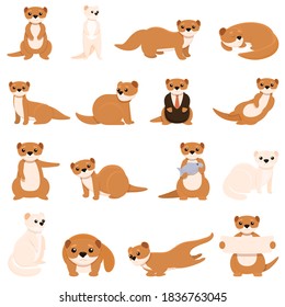 Mink icons set. Cartoon set of mink vector icons for web design