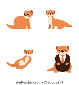 Mink icons set cartoon vector. Cute funny mink animal. Cartoon character