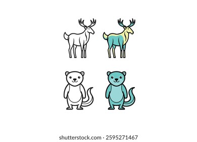 mink, moose line art vector image
